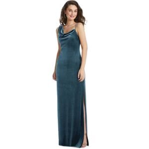 Dessy Social Bridesmaids Lux Velvet Slip Maxi Dress Dutch Blue‎ L